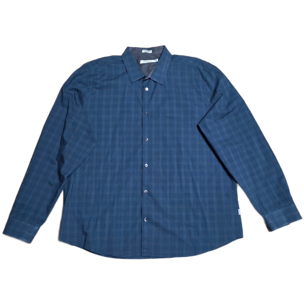 Calvin Klein Button Down Shirt Men's Size XL Blue Plaid Long Sleeve XL Cotton